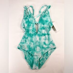 BECCA‎ GREEN and 
WHITE TIE DYE STRAPPY ONE
PIECE Swimsuit